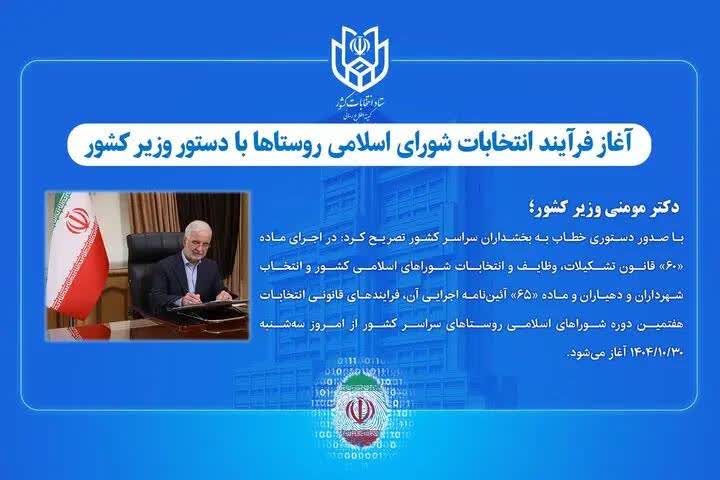 وزیر کشور خطاب به بخشداران سراسر کشور، دستور شروع فرایند انتخابات شورای اسلامی روستاها را صادر کرد